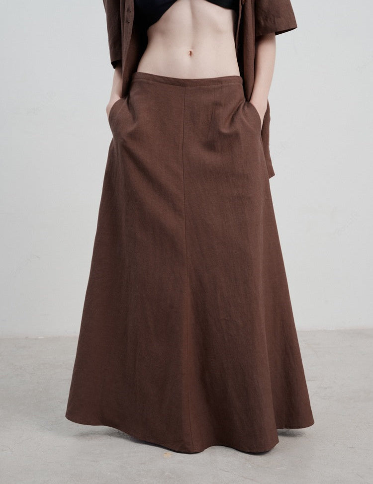 Vintage Linen Casual Midi Skirt