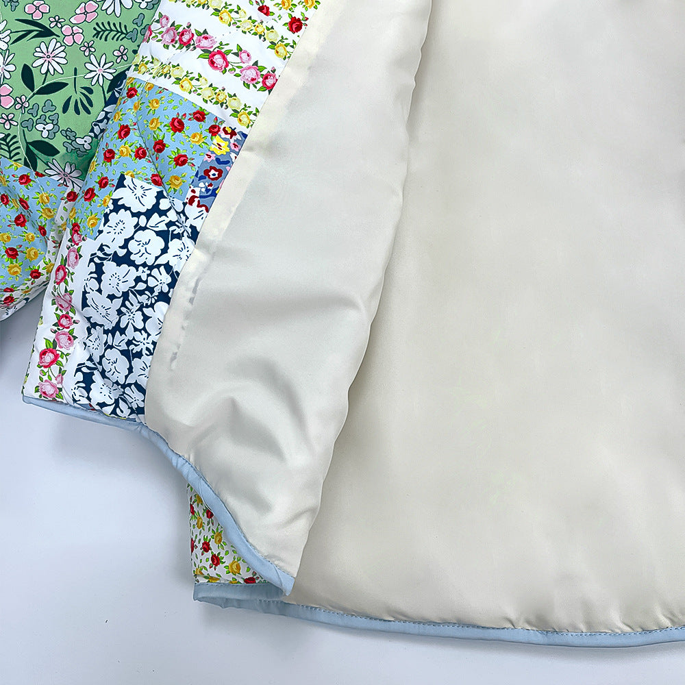 Veste imprimée patchwork à motifs floraux jaune-vert