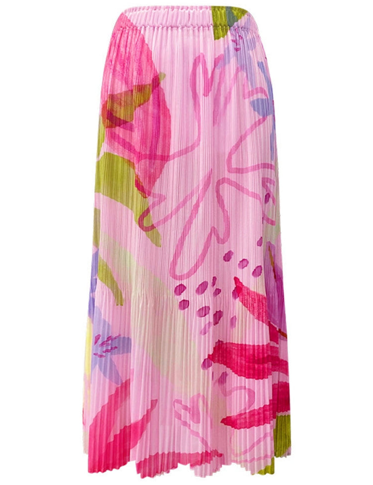 Slim printed pleated A skirt