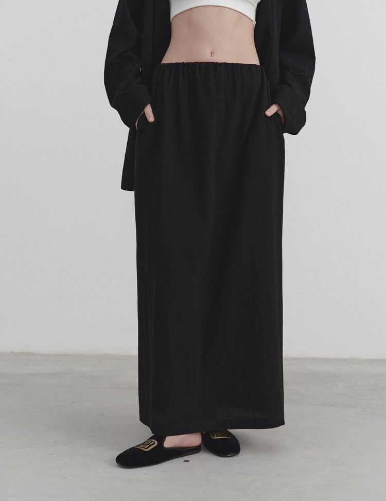 Casual Cotton Linen Split Hem Skirt
