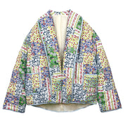 Veste imprimée patchwork à motifs floraux jaune-vert