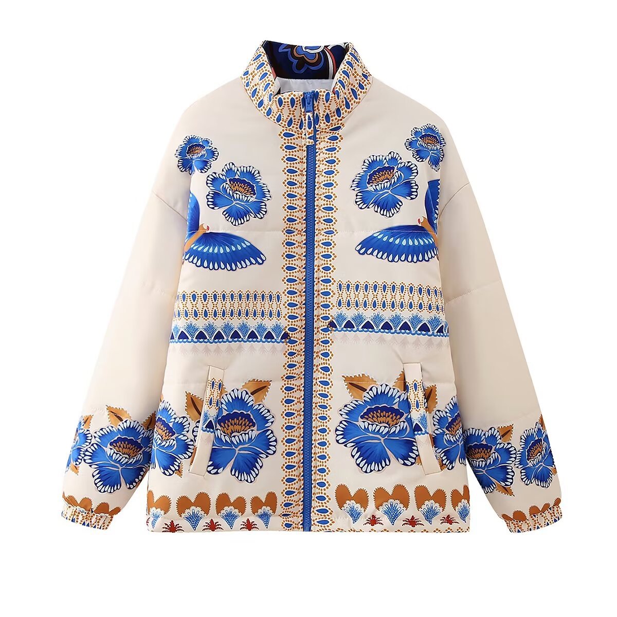 Veste à épaules tombantes et imprimé floral bleu