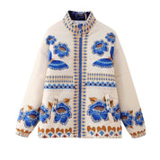Veste à épaules tombantes et imprimé floral bleu