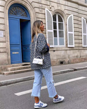 Geometric Pattern Floral Print Pockets Quilted Jacket