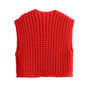 Large Buttons Solid Color Knit Vest Cardigan