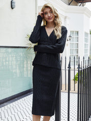 Casual Knit V-Neck Sweater & Bodycon Skirt Set