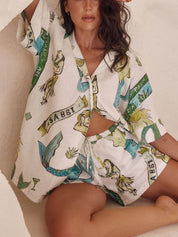 Ensemble deux pièces short ample imprimé sirène pour les fêtes
