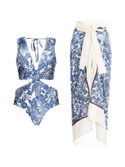 Dragonfly Print Cutout One-Piece Swimsuit