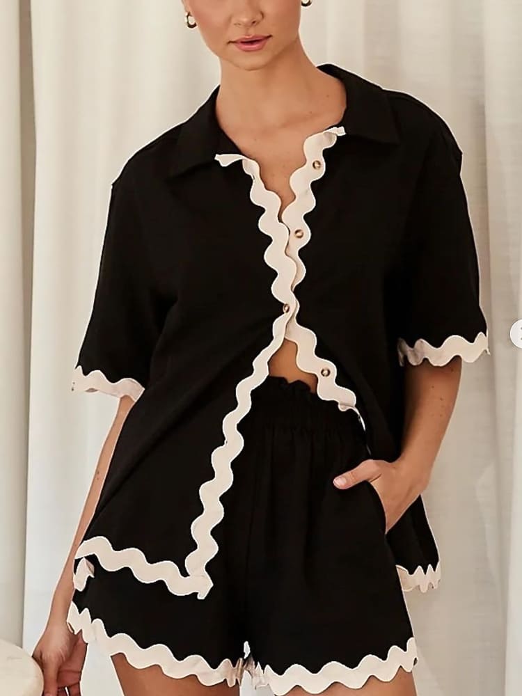 Ensemble simple de cardigan à coutures ondulées