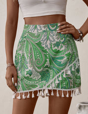 Green Printed Fringed Culottes