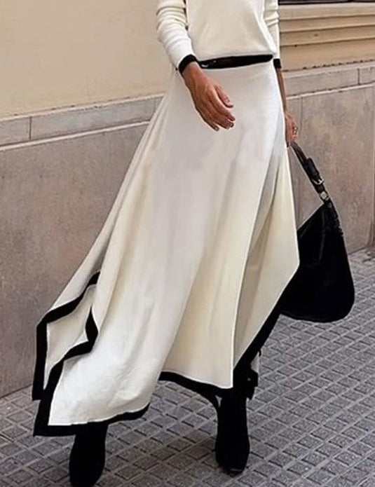 Elegant Contrast Color Irregular Sweater Skirt