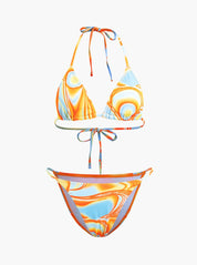 Ensemble bikini 3 pièces à imprimé abstrait avec haut halter