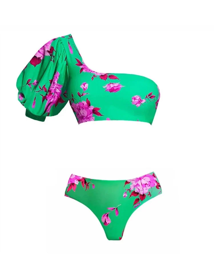 One-Shoulder Printed Bikini Set