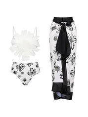 Floral Trim White Printed Bikini Set