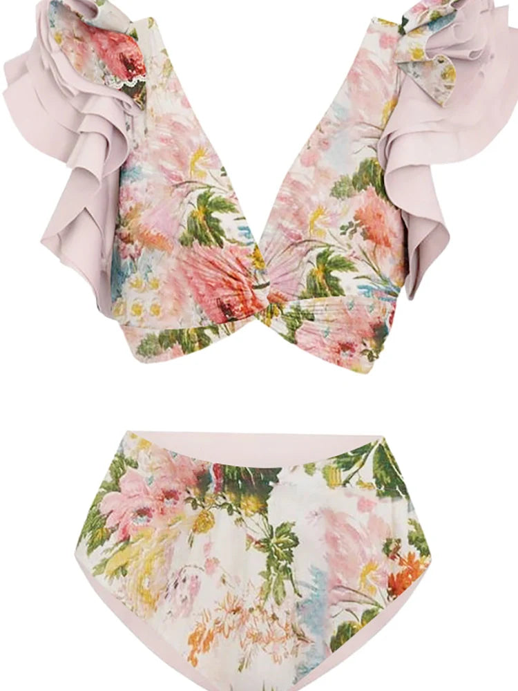 Ruffled Appliqué Sexy Bikini Set