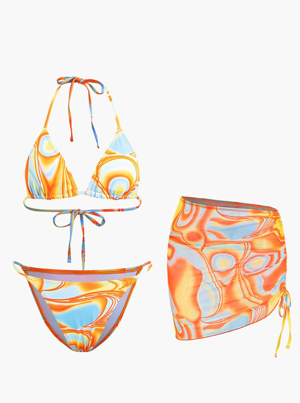 Ensemble bikini 3 pièces à imprimé abstrait avec haut halter