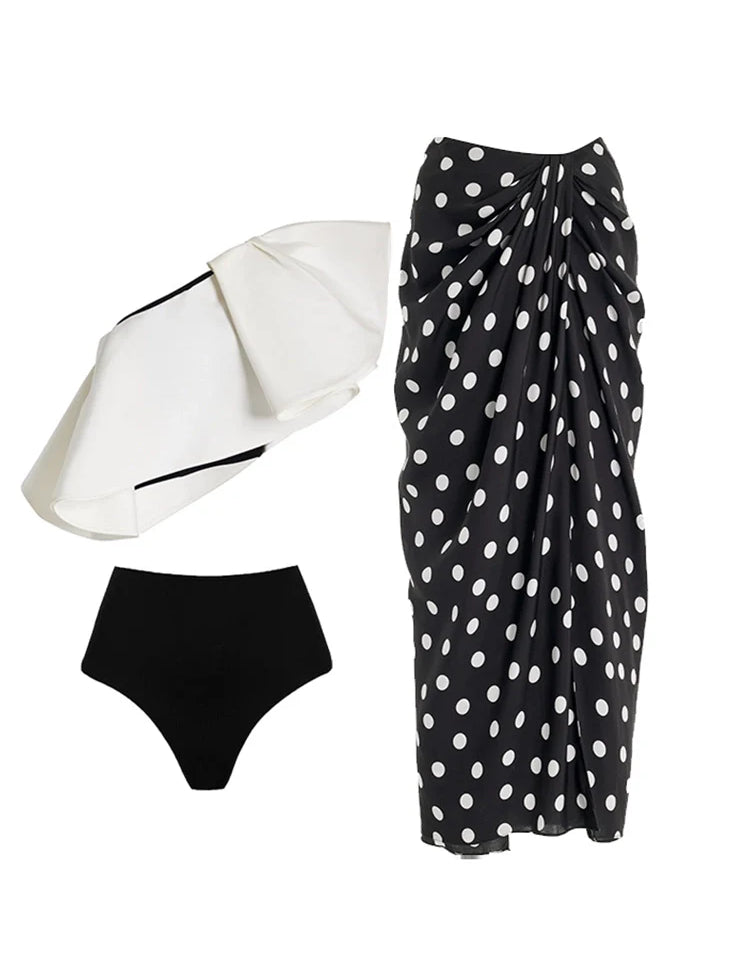 Bikini Set with Polka Dot Wrap Skirt