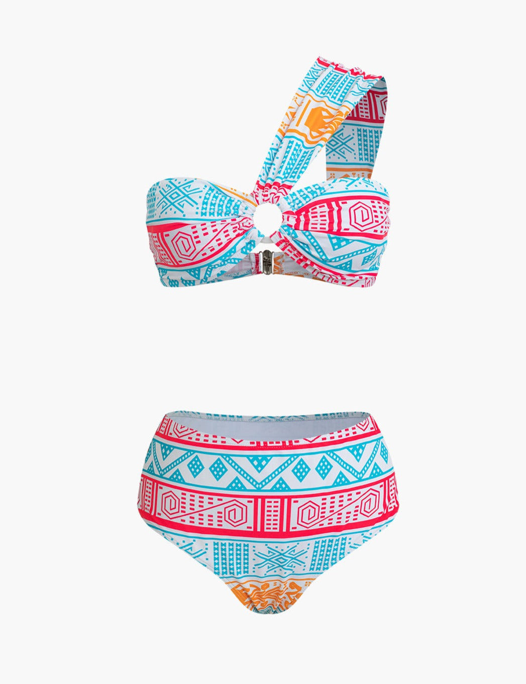 Tribal Print One Shoulder Two-Piece Swimsuit Set