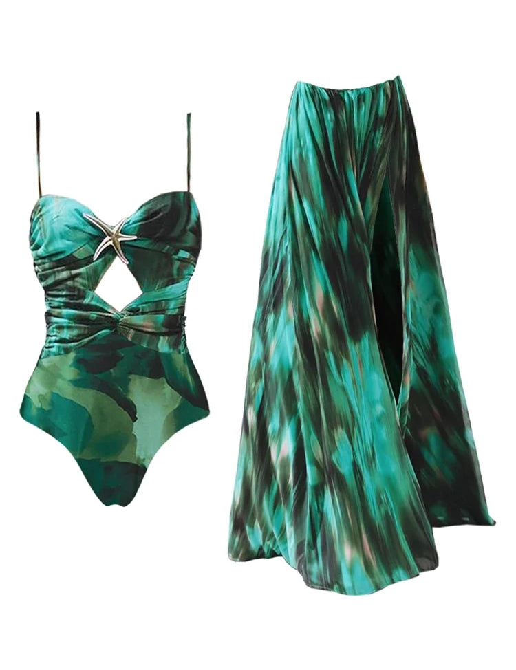 Ink Green Cutout Swimsuit Set