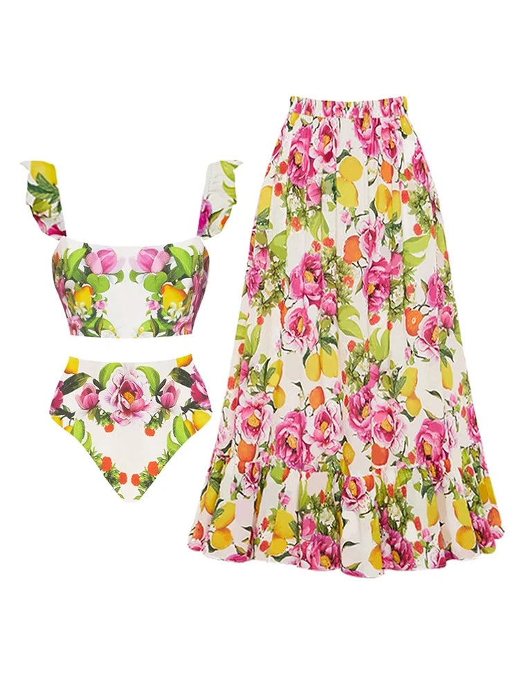Floral Print High-Waist Bikini Set