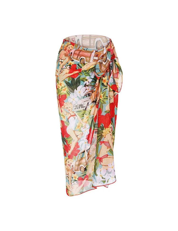 Tie-Front High-Waist Vintage Print Bikini Set
