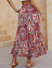 Jupe midi asymétrique bohème à motif cachemire