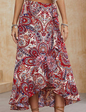 Jupe midi asymétrique bohème à motif cachemire