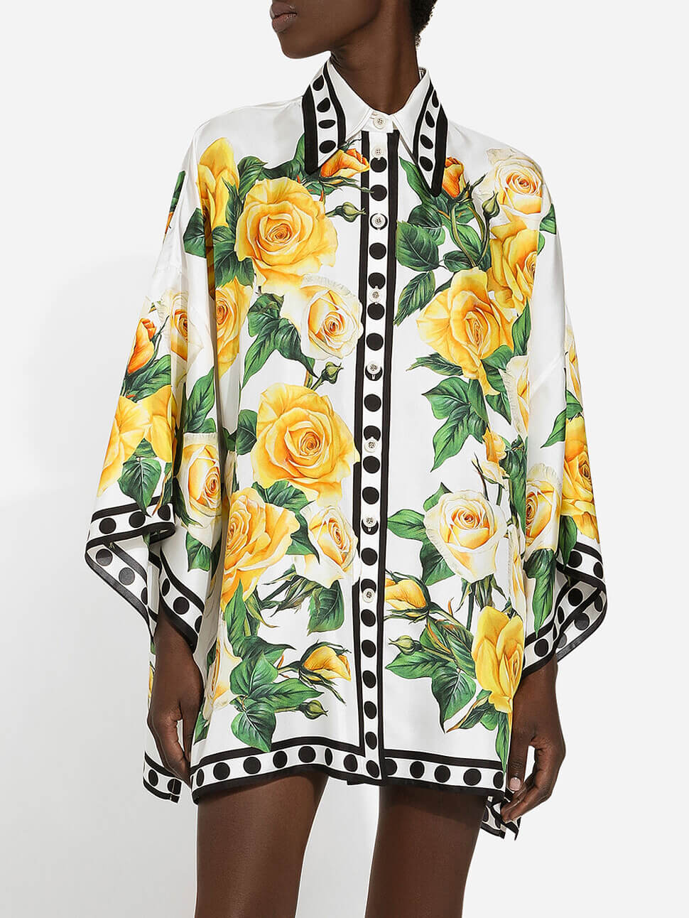Chemise ample à revers et imprimé rose exquis