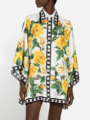 Chemise ample à revers et imprimé rose exquis