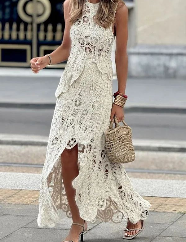 Elegant Crochet Hollow Lace Skirt Set