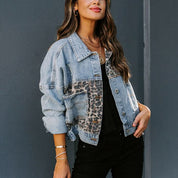 Veste en jean à imprimé léopard patchwork