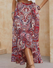 Jupe midi asymétrique bohème à motif cachemire